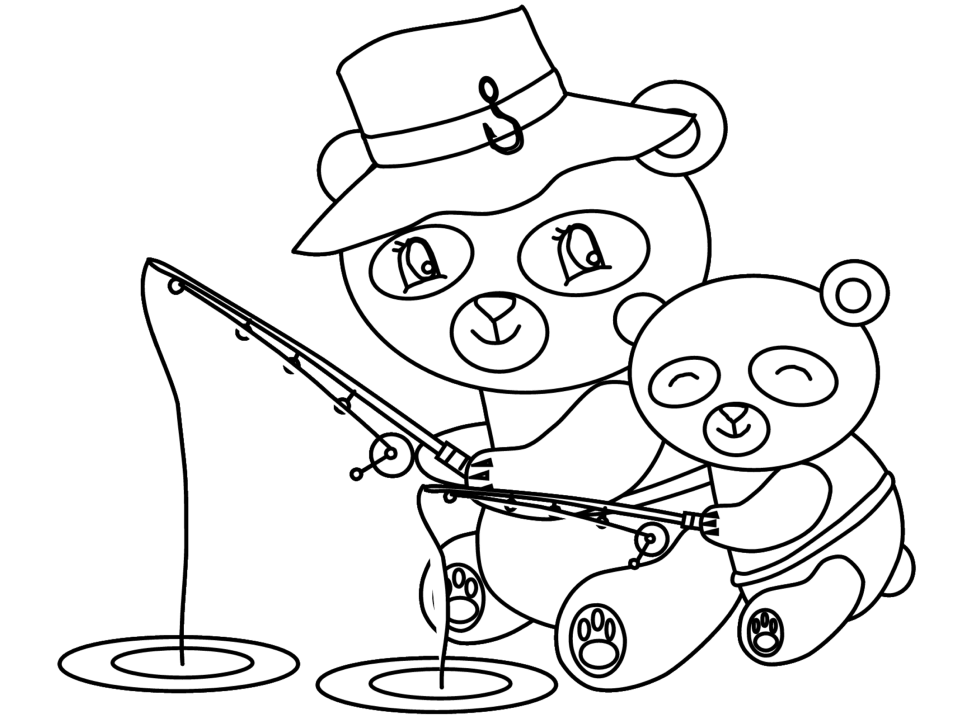 Father And Son Bear Fishing Coloring Page