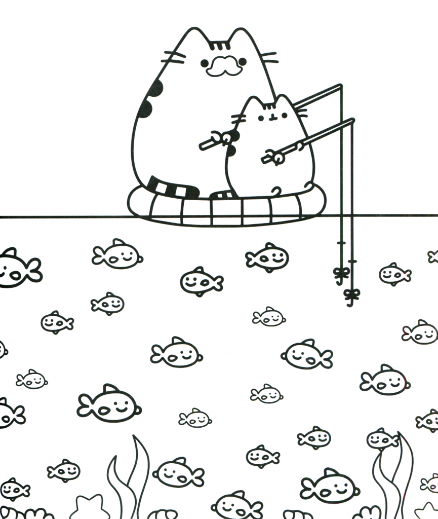Fishing Pusheen Cat Coloring Pages