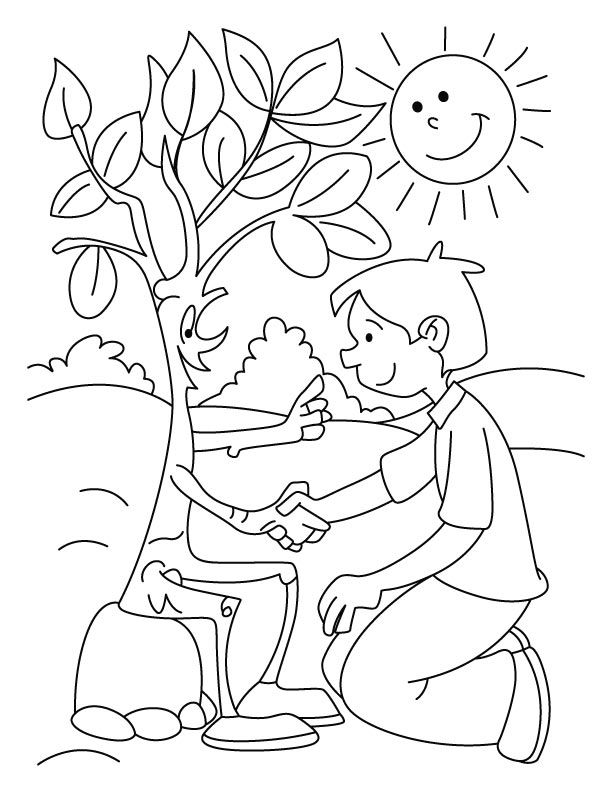 Friendly Bare Tree Coloring Page