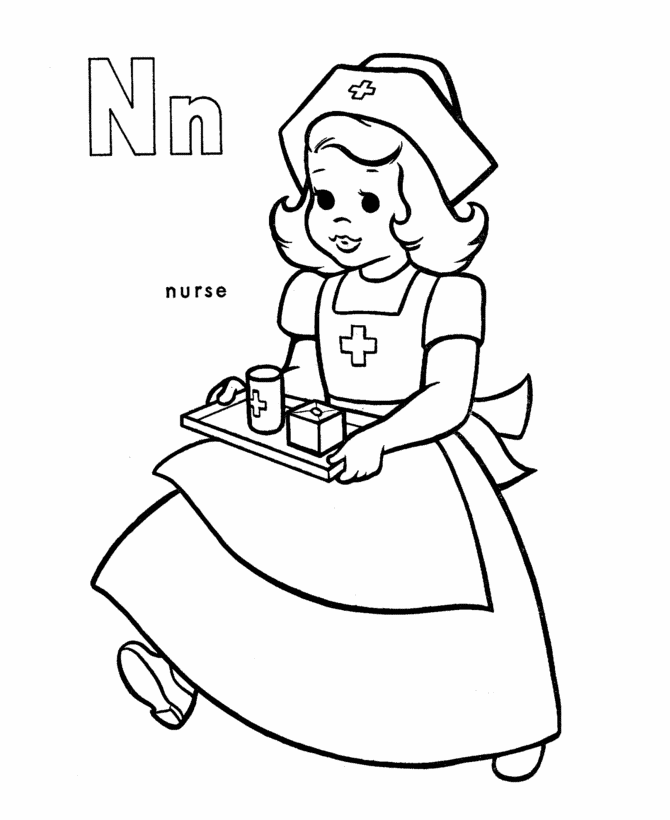N is for Nurse Coloring Pages for Preschool