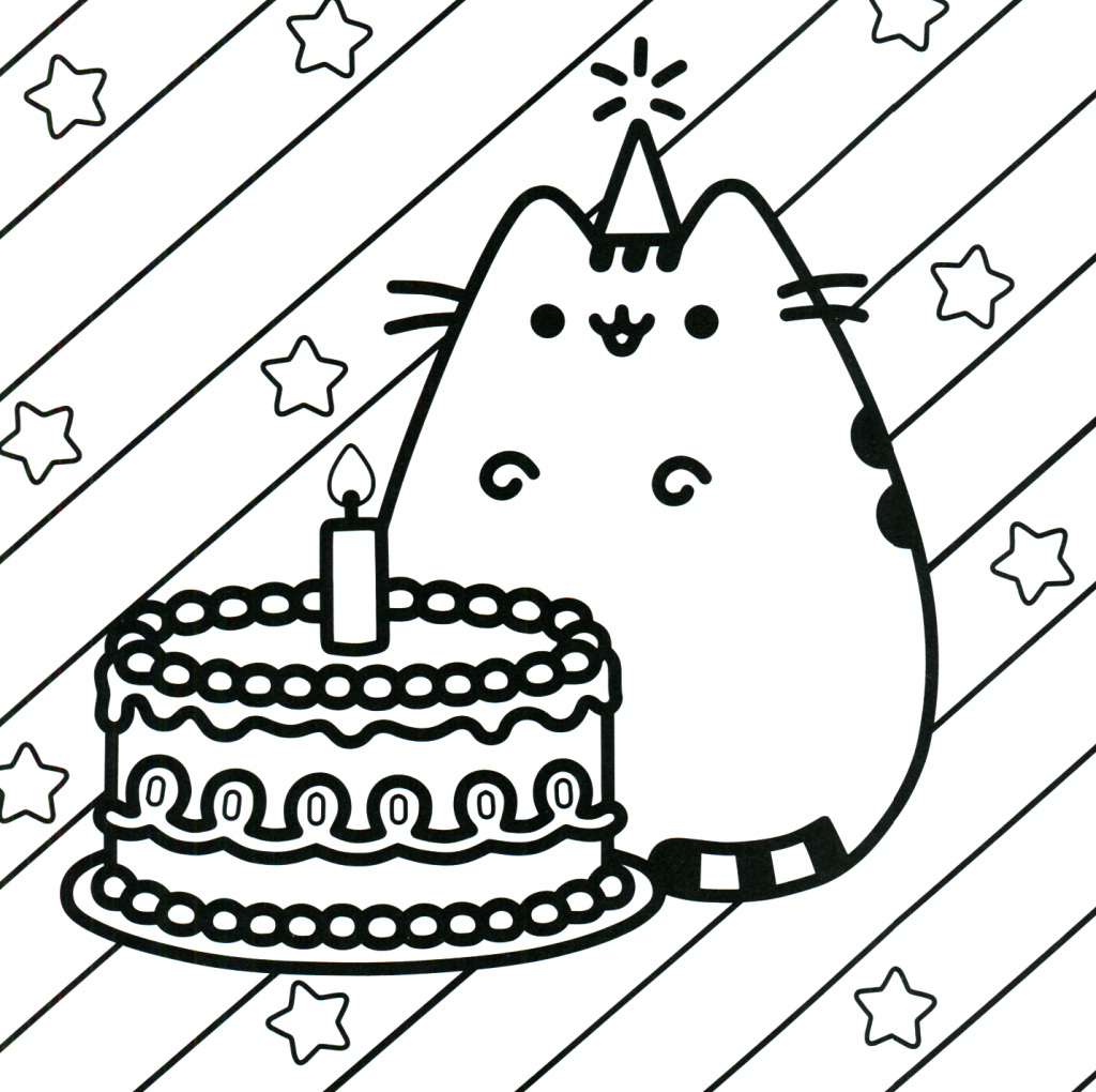 Pusheen Coloring Pages - Birthday Cat