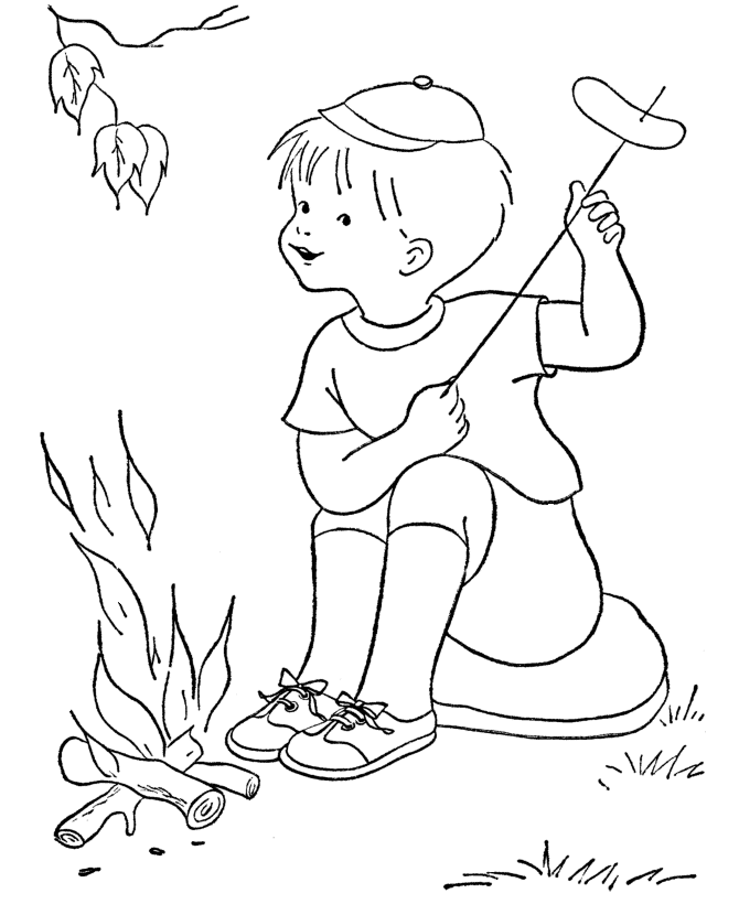 Camp Fire Hotdog Coloring Page