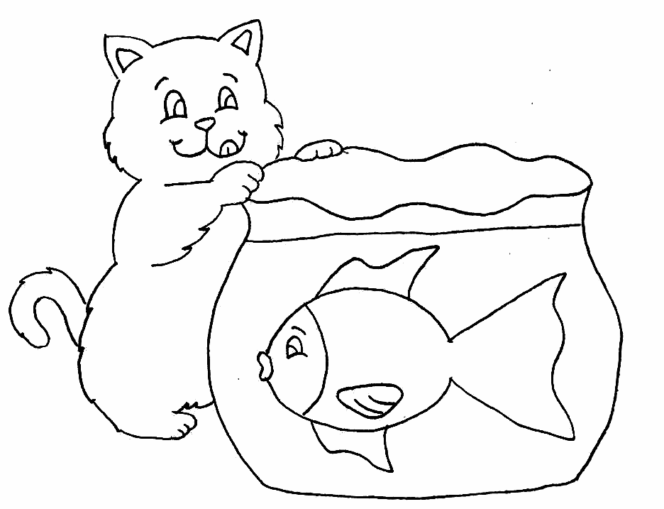 Cat Fishing Coloring Pages