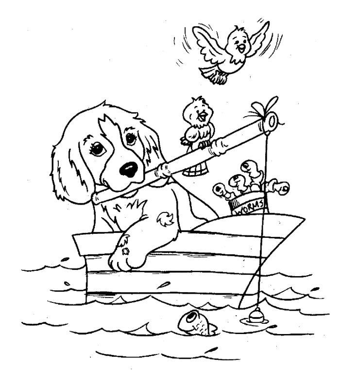 Dog Fishing Coloring Pages