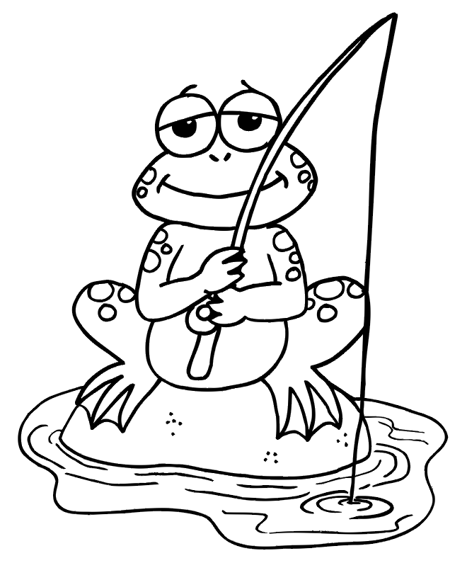 Frog Fishing Coloring Pages