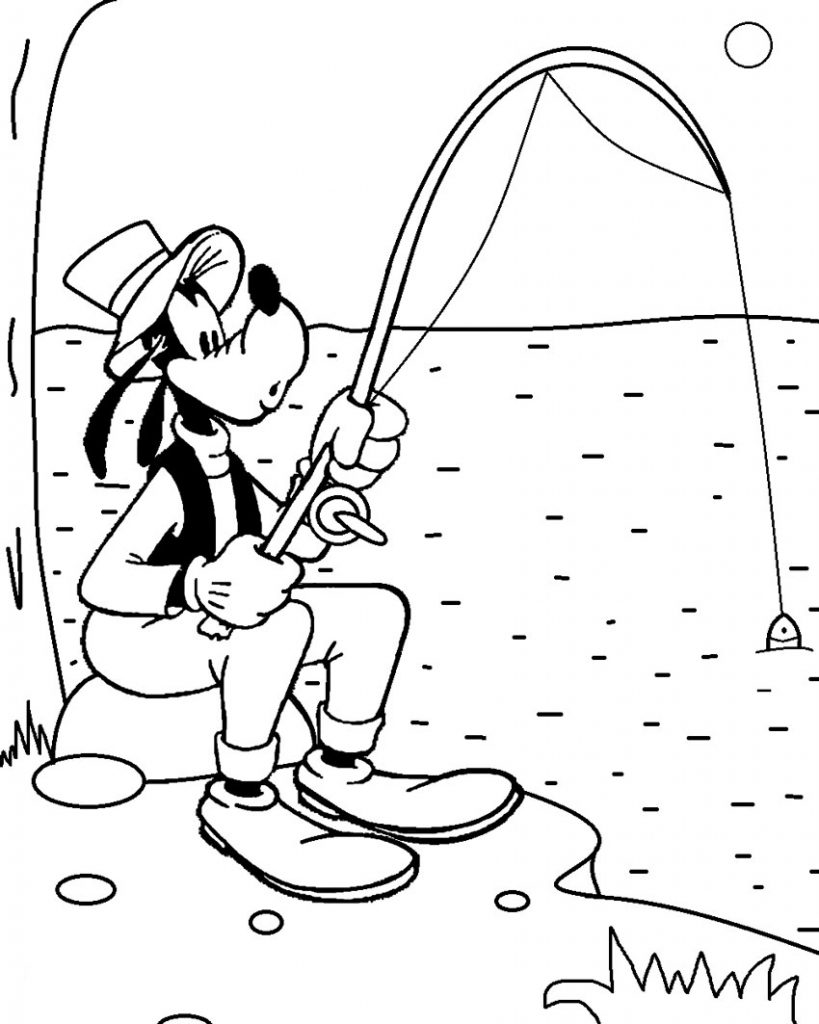 Goofy Fishing Coloring Page