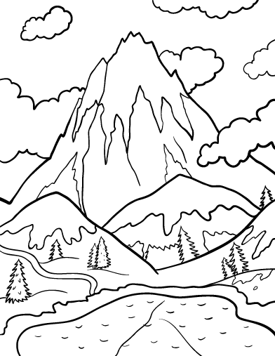 Snow Capped Mountains Coloring Page