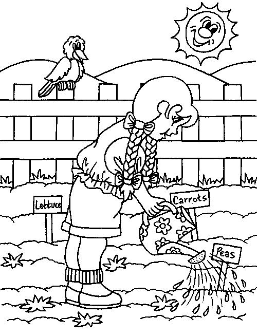 Watering Seeds in the Garden Coloring Pages