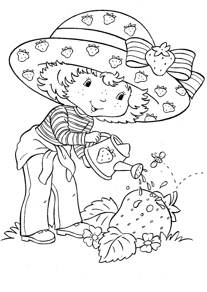 Watering Strawberry Coloring Pages