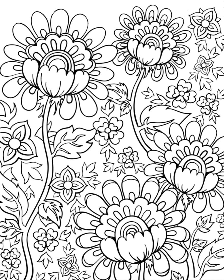 Coloring Page for Adults with Floral Cartoon Background. Doodle