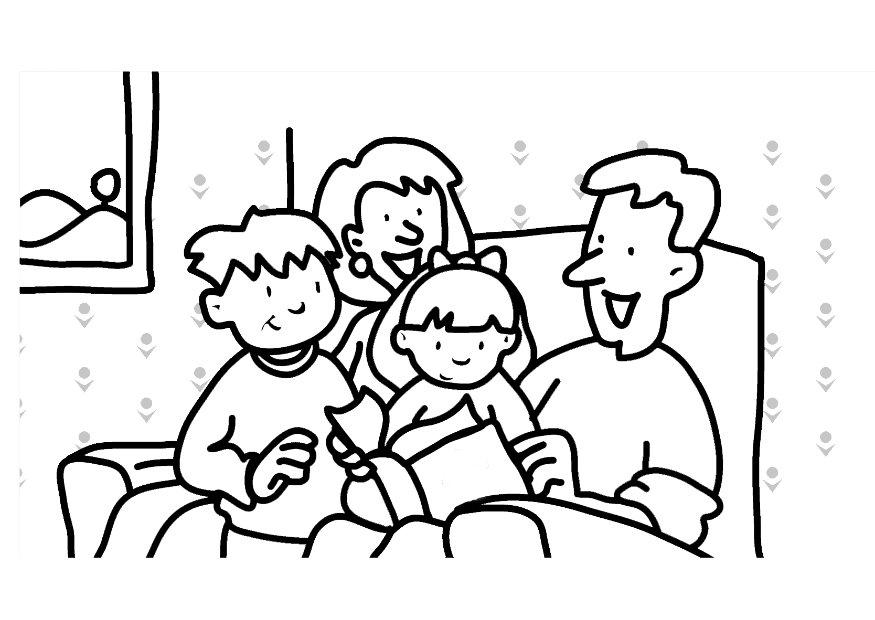 Family Reading Books Coloring Page