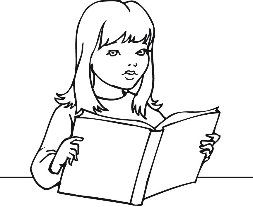 Girl Reading Book Coloring Page