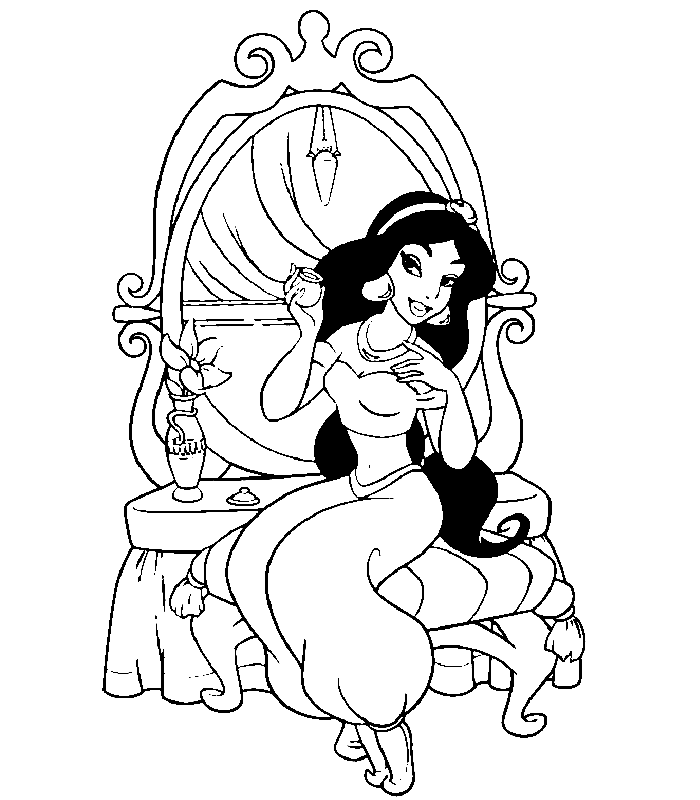 Jasmine At Her Mirror Coloring Page
