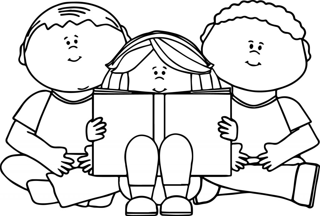 Kids Reading Coloring Page