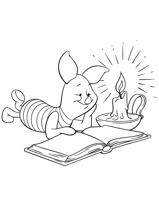 Piglet Reading a Book Coloring Page