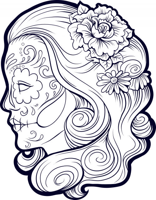 Sugar Skull Girl Coloring Page for Adults