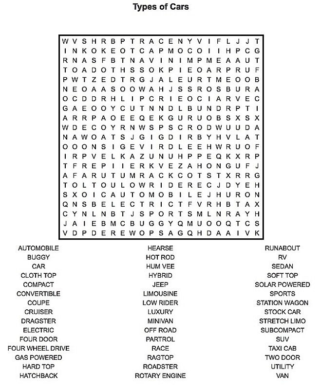 cool cars word search free word search puzzles free printable word - car word search printable | word search printable cars