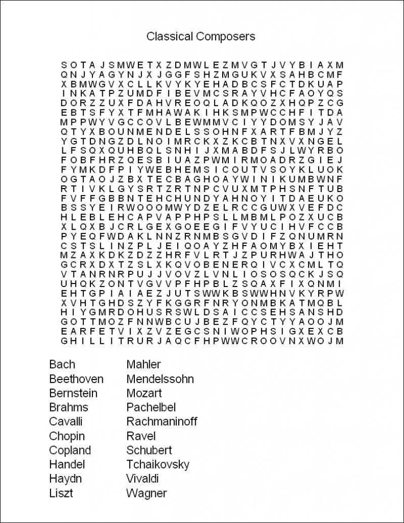 Classical Composers - Printable Word Search