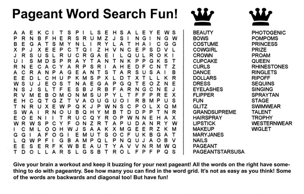 Pageant - Printable Word Search Free