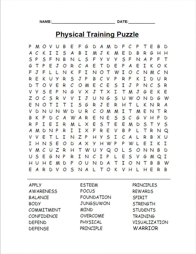 Training - Printable Word Search for Adults