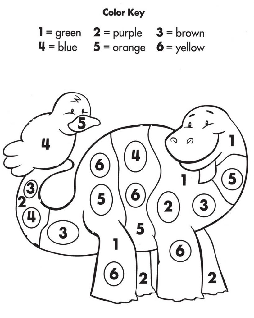 Color by Number Kindergarten Dino