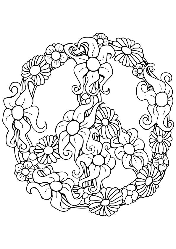 Free Flowers Peace Coloring Page for Adults