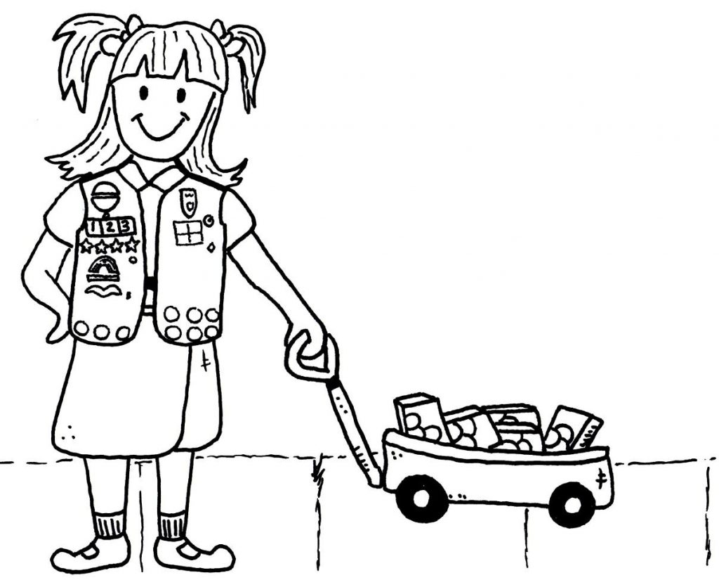 Girl Scout with Cookies Coloring Page