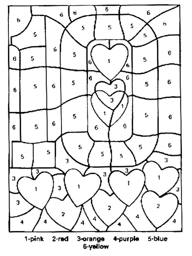 Hearts Color by Number Kindergarten