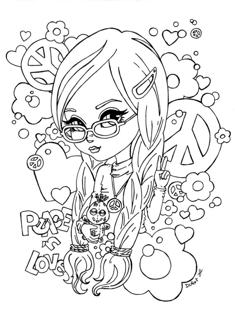 Hippy Girl Peace Coloring Page for Teens