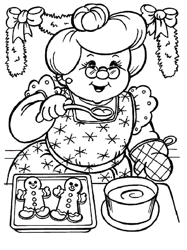 Mrs Claus Making Cookies Coloring Page