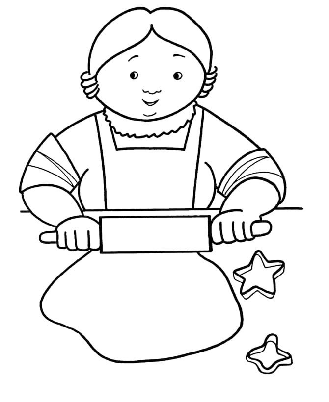 Woman Rolling Out Cookies Coloring Page