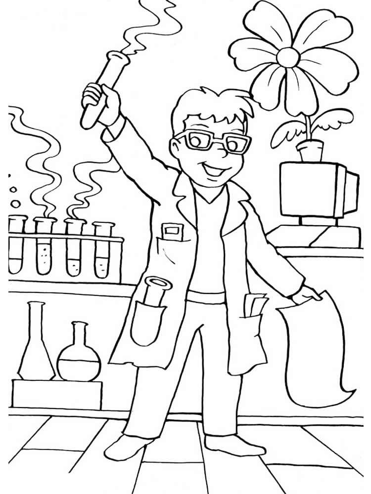 Boy Scientist Coloring Page