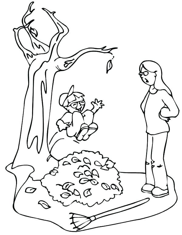 Cleaning Fall Leaves Coloring Pages