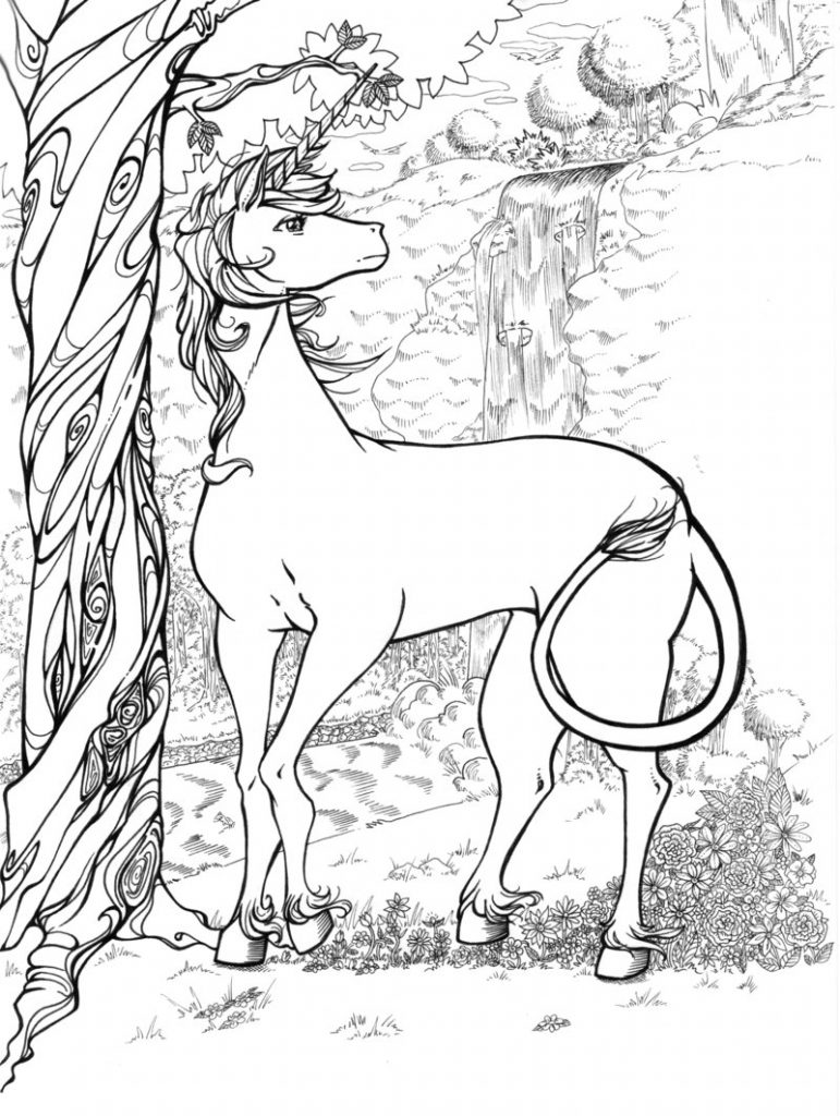 Complex Unicorn Coloring Page for Teens and Adults