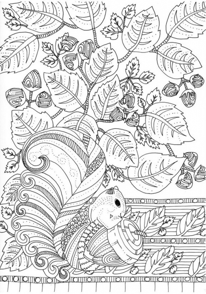 Fall Squirrel Coloring Pages for Adults