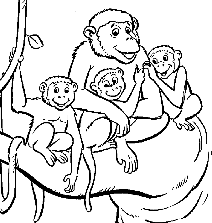 Family Of Monkeys Coloring Page