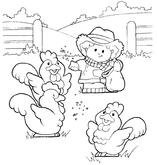 Farmer Feeding Chickens Coloring Page