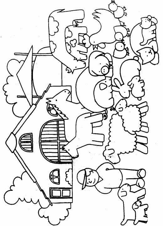Farmer and Animals Coloring Page
