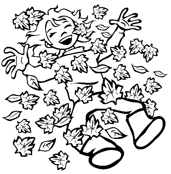 Jumping in Fall Leaves Coloring Pages
