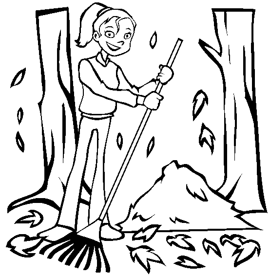 Raking Fall Leaves Coloring Pages