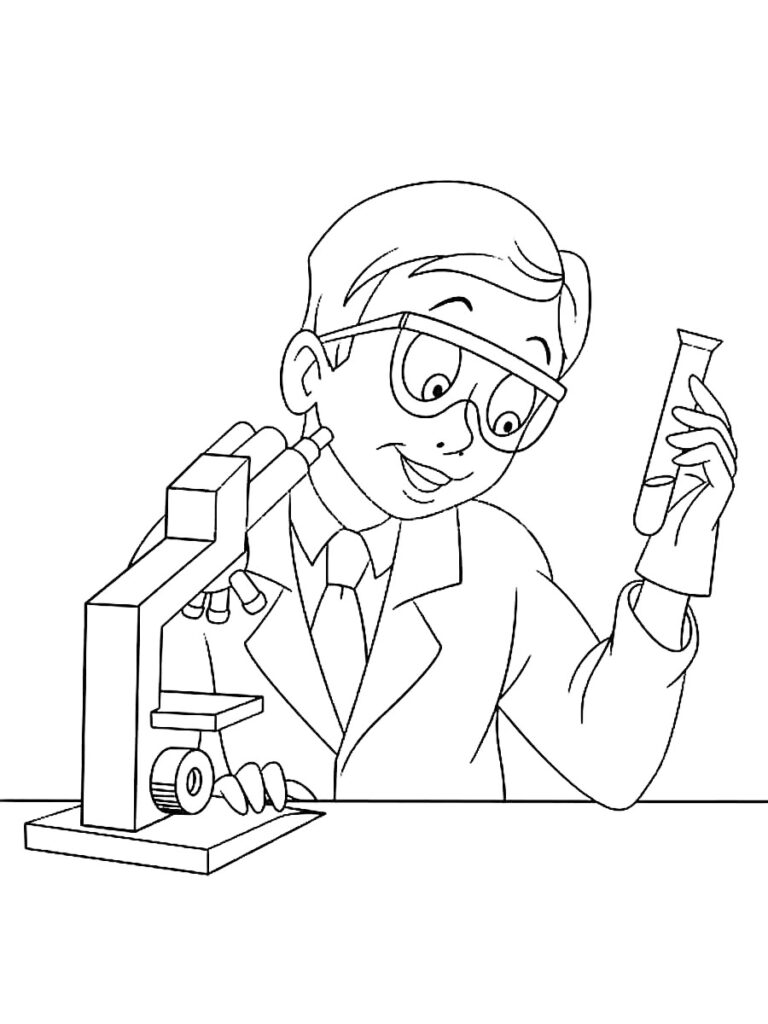 Scientist And Microscope Coloring Page