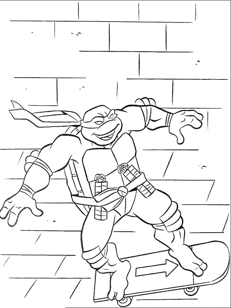 Skateboarding Ninja Turtle Coloring Page