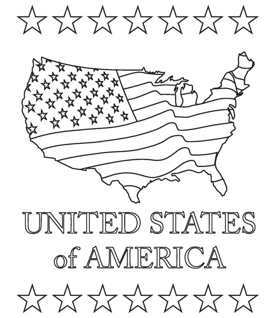 United States of America Flag-Map Coloring Page