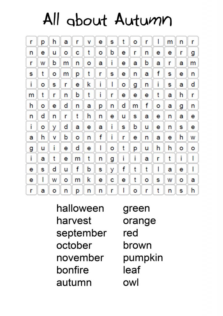 All About Autumn Word Search