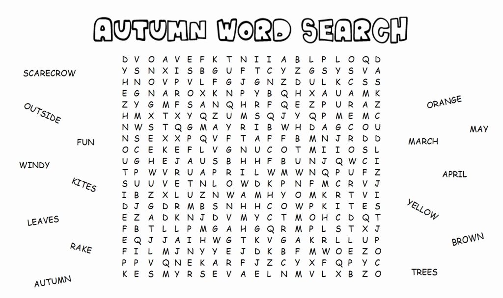 Autumn Fall Word Search Printable