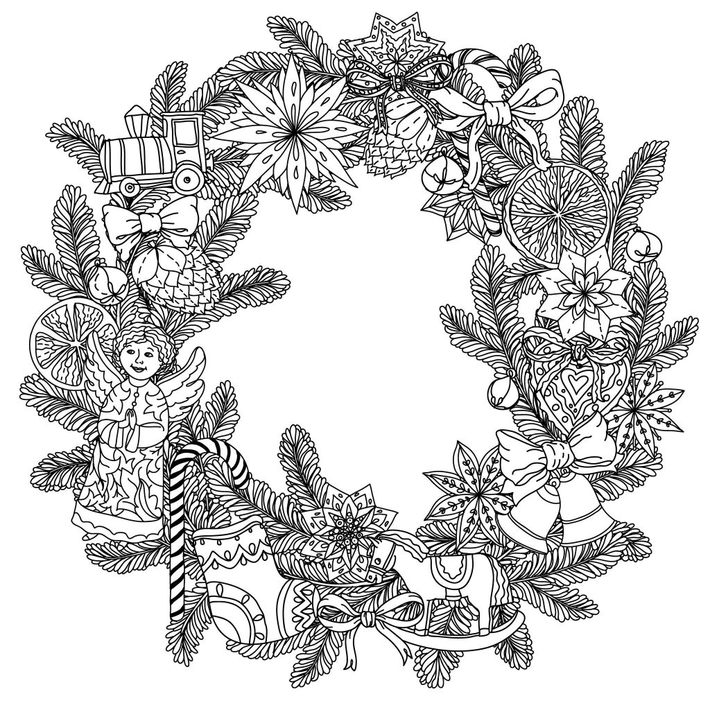 Christmas Wreath Coloring Page