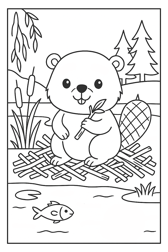 Cute Beaver Coloring Page