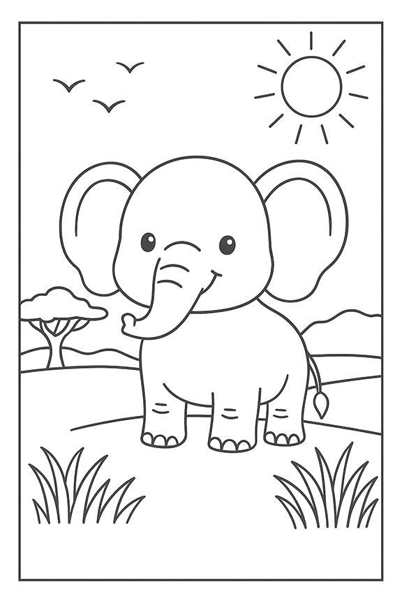 Cute Elephant Coloring Page