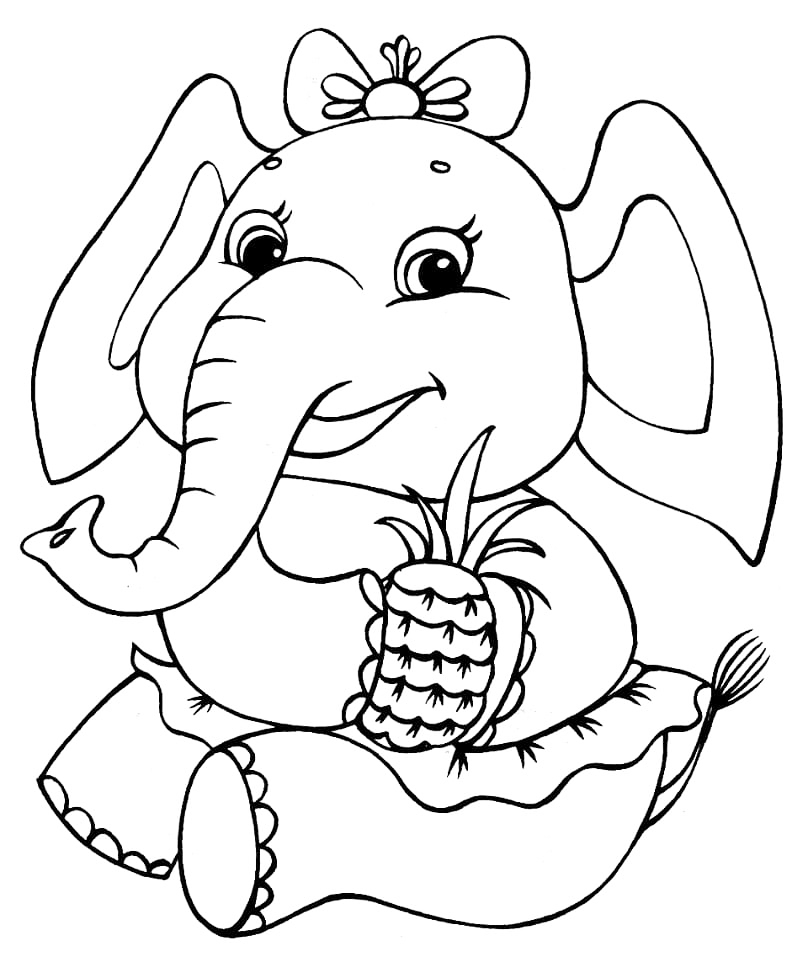 Cute Elephant With Dress Coloring Page