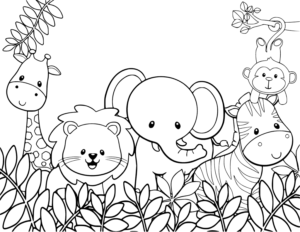 Download Cute Jungle Animals Coloring Page